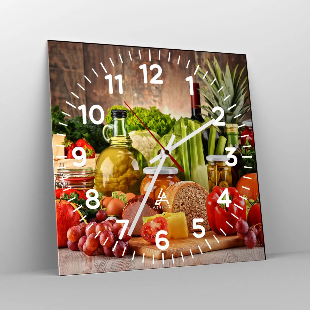 Wall clock - Clock on glass - Smoked, Baked, Marinated - 40x40 cm