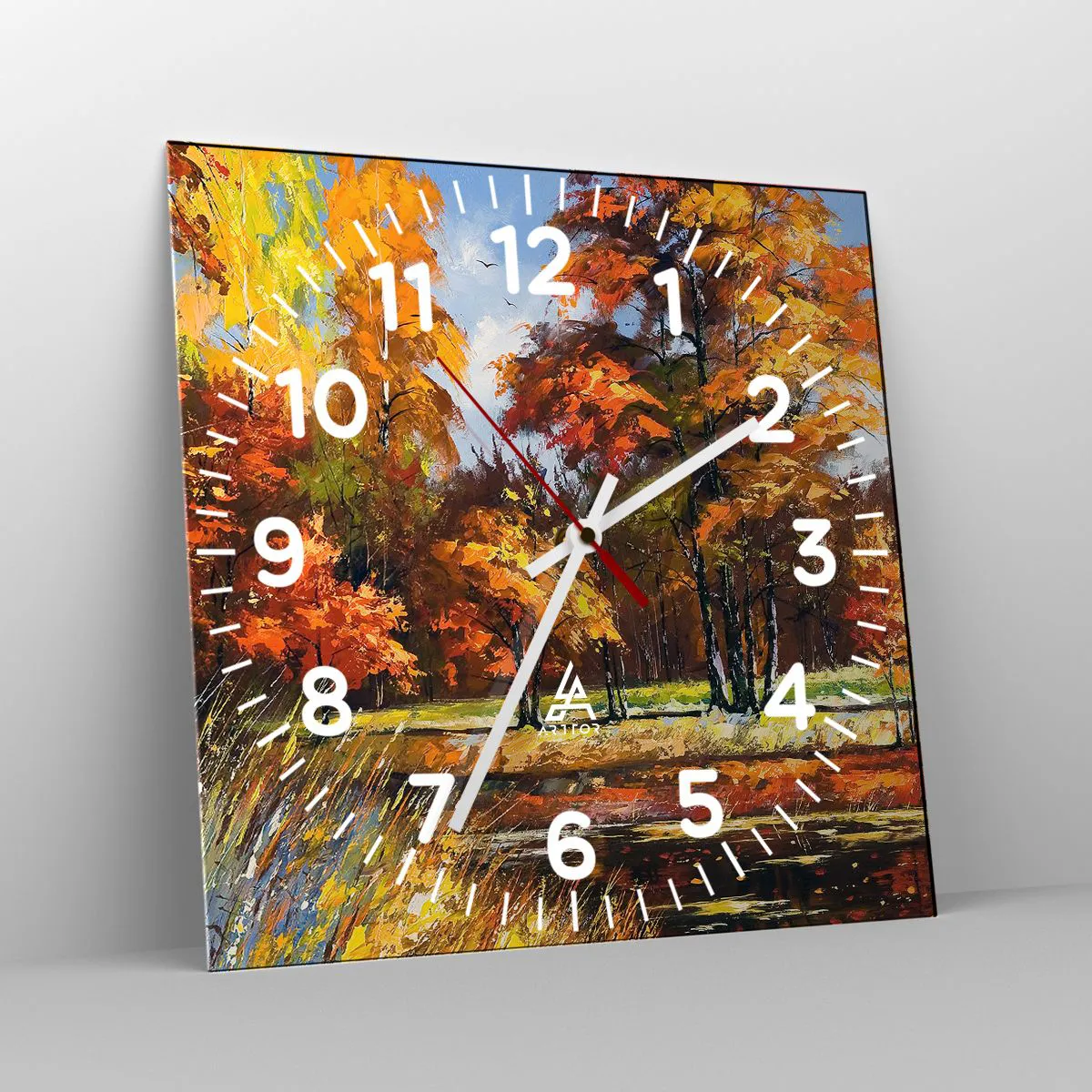 Nástěnné hodiny - Krajinka ve zlaté a hnědé - 40x40 cm