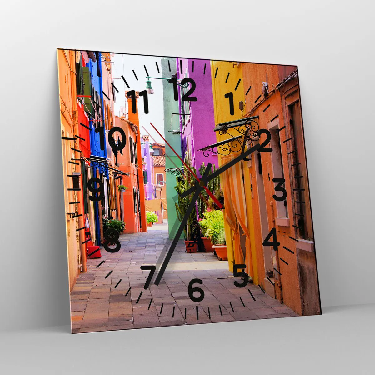 Relógio de parede - Relógio em vidro - Beco arco-íris - 40x40 cm