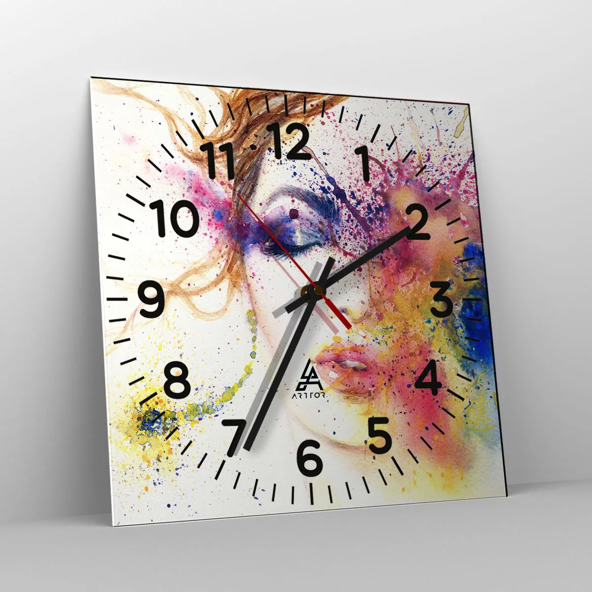 Relógio de parede - Relógio em vidro - Vertigem arco-íris - 40x40 cm