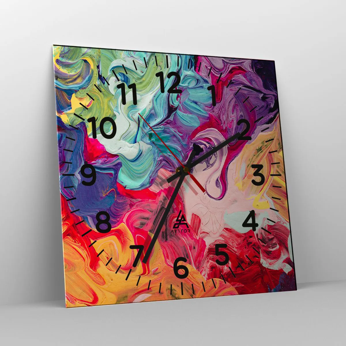 Wall clock - Clock on glass - Birth of Colours - 40x40 cm
