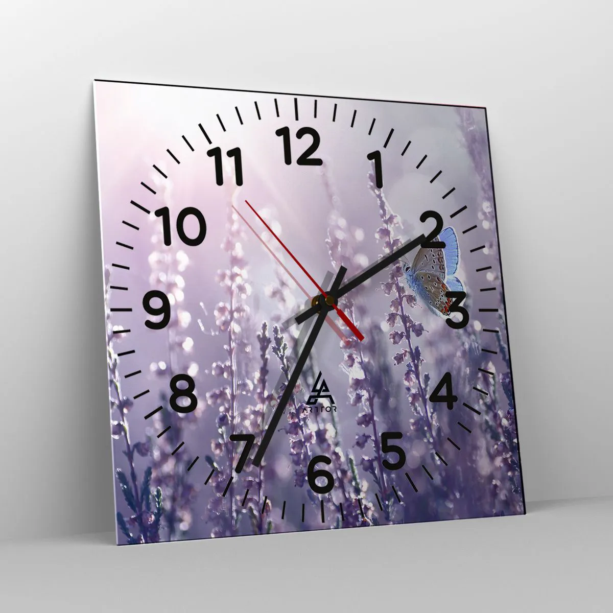 Ceas de perete - Ceas pe sticlă - Sărut de fluture - 40x40 cm