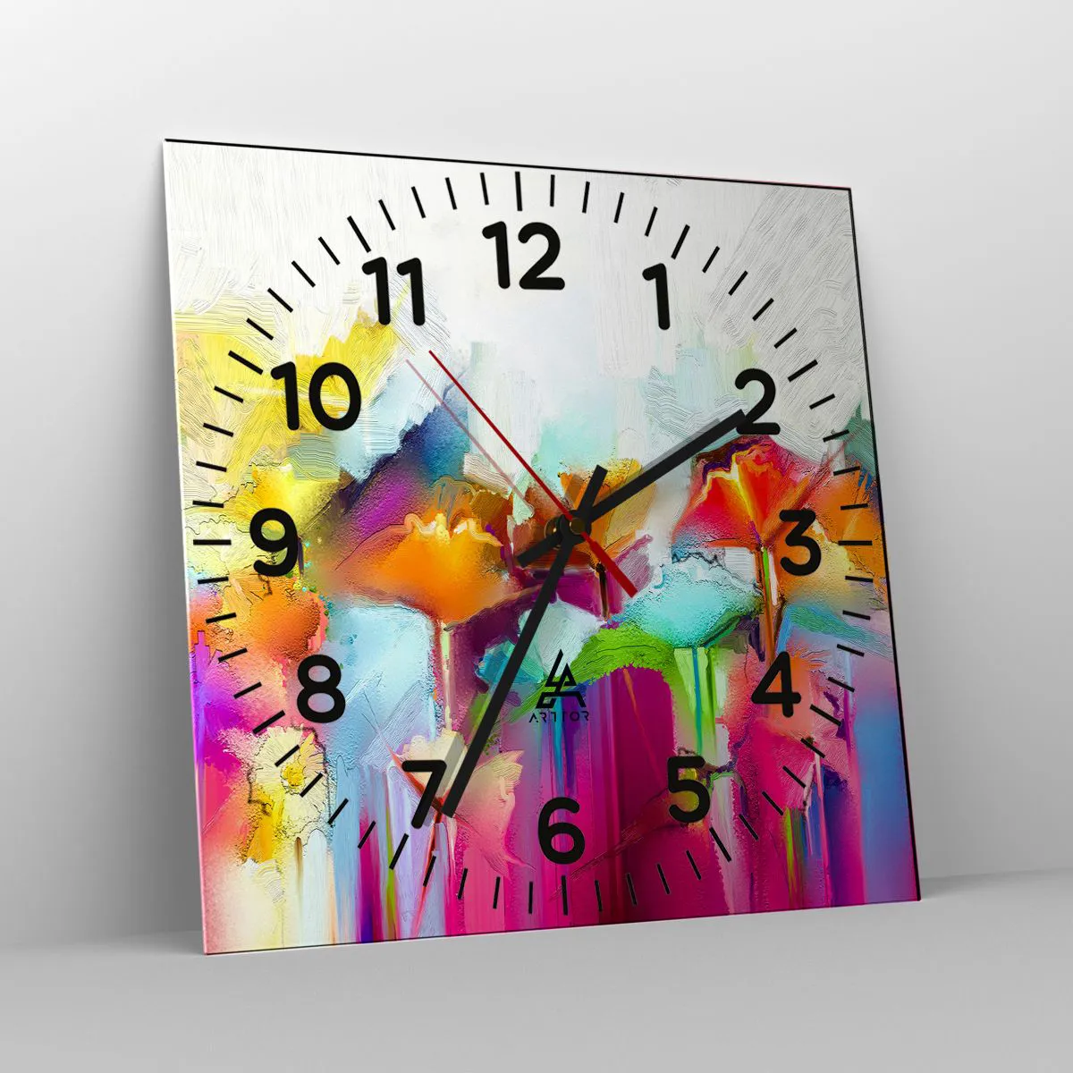 Ceas de perete - Ceas pe sticlă - Curcubeul înflorit - 40x40 cm