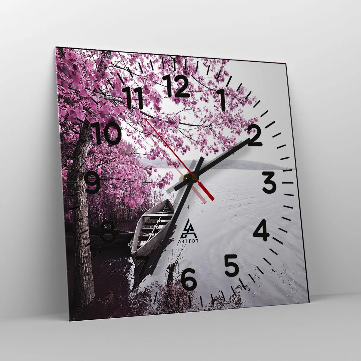 Relógio de parede - Relógio em vidro - Em silêncio cor-de-rosa - 40x40 cm