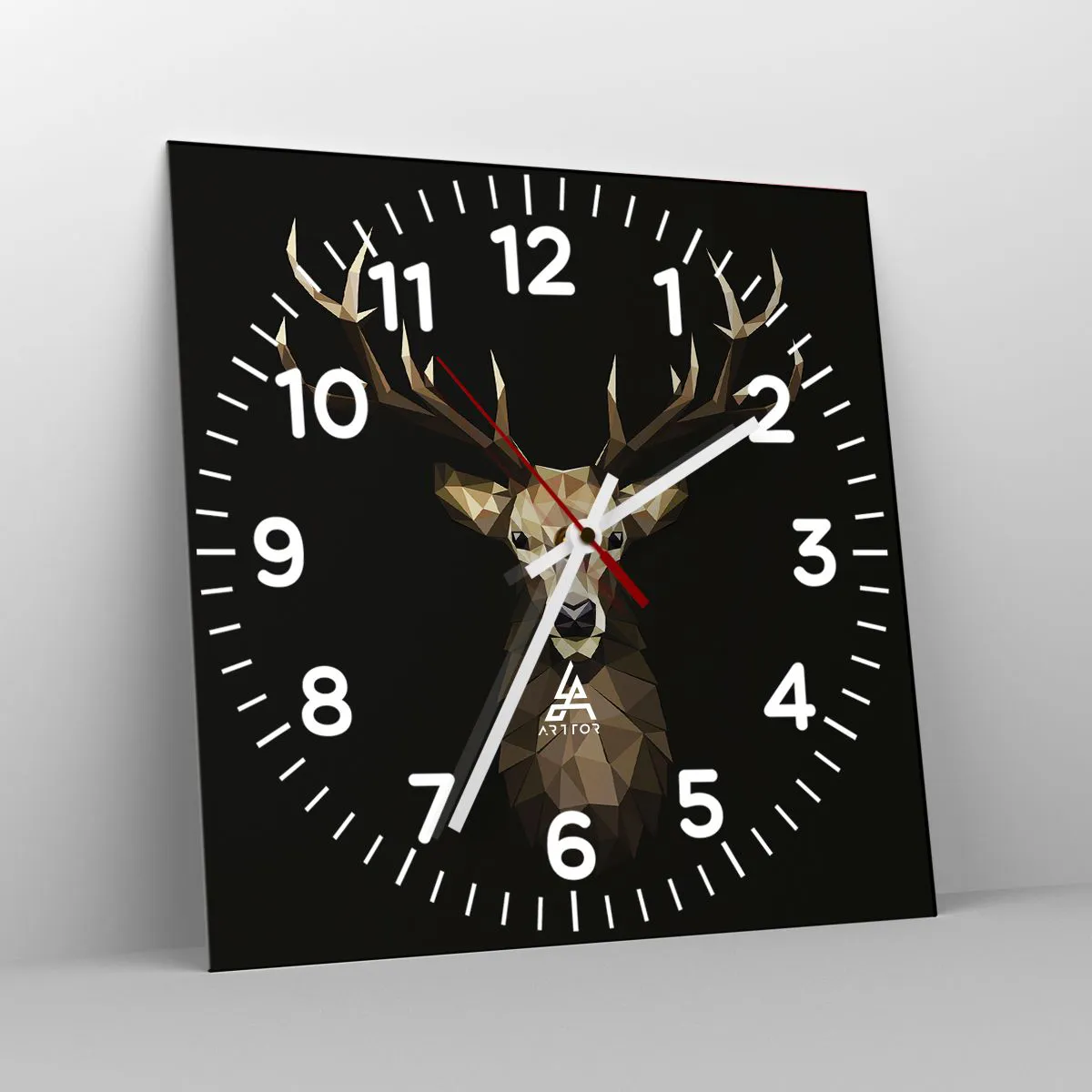 Ceas de perete - Ceas pe sticlă - Cerb cubist - 40x40 cm