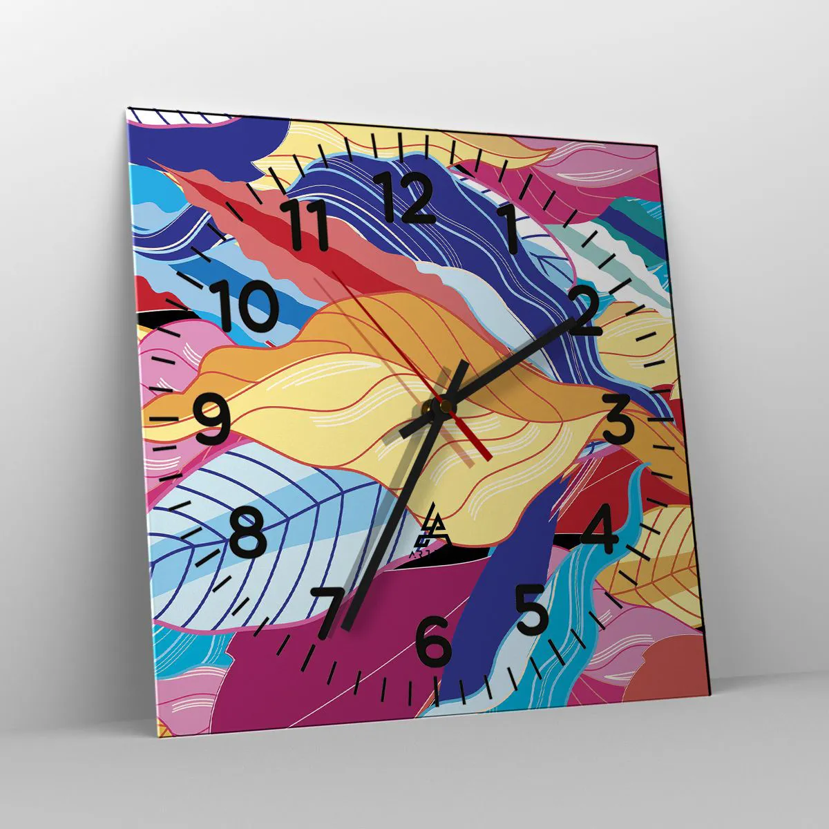 Väggklocka - Klocka på glas - Färgglad röra - 40x40 cm