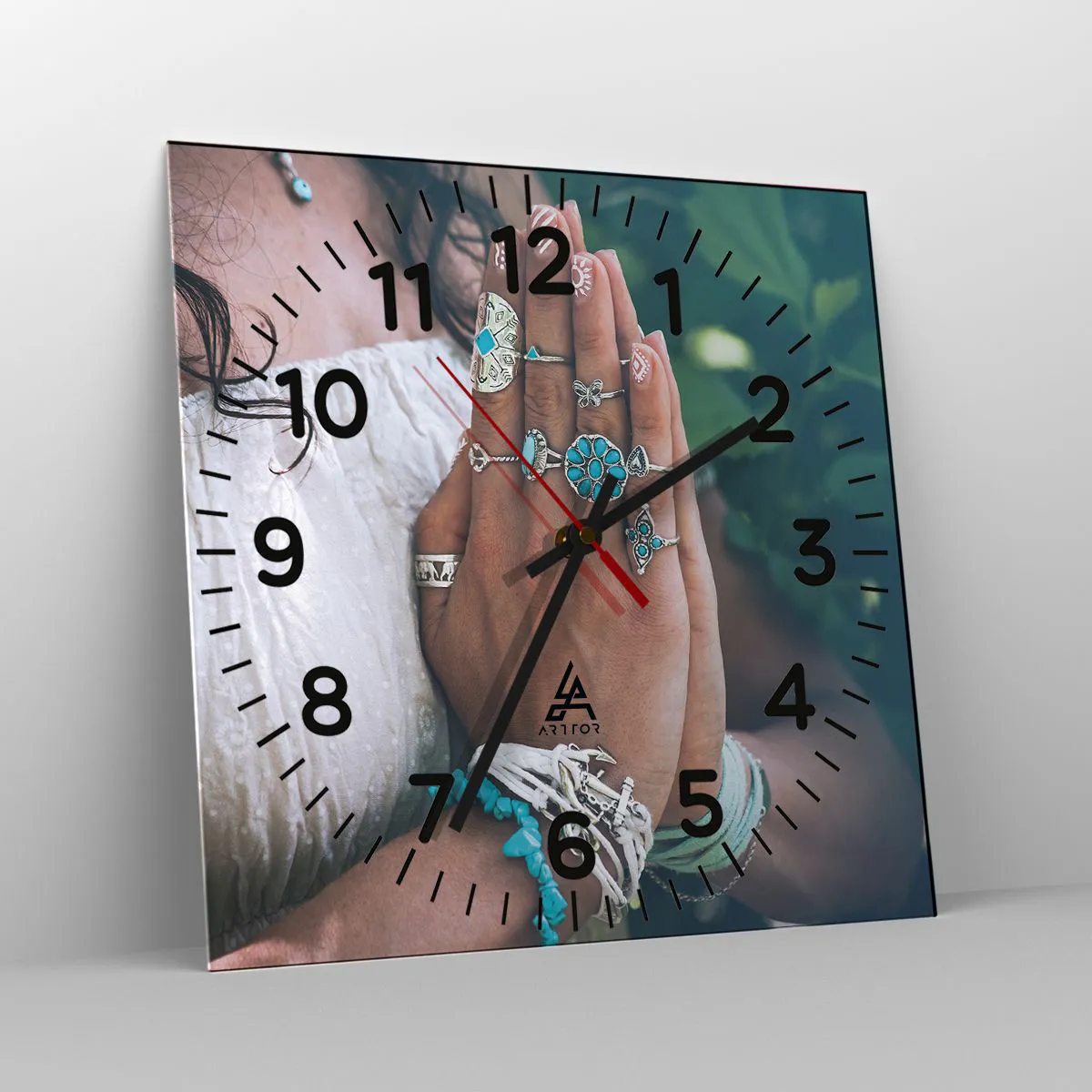Wall clock - Clock on glass - Welcome to the Centre of Wellbeing - 40x40 cm