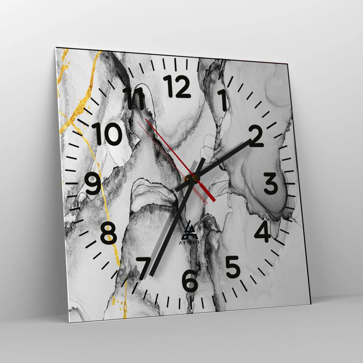 Wanduhr - Glasuhr - Komposition mit Goldmotiv - 40x40 cm