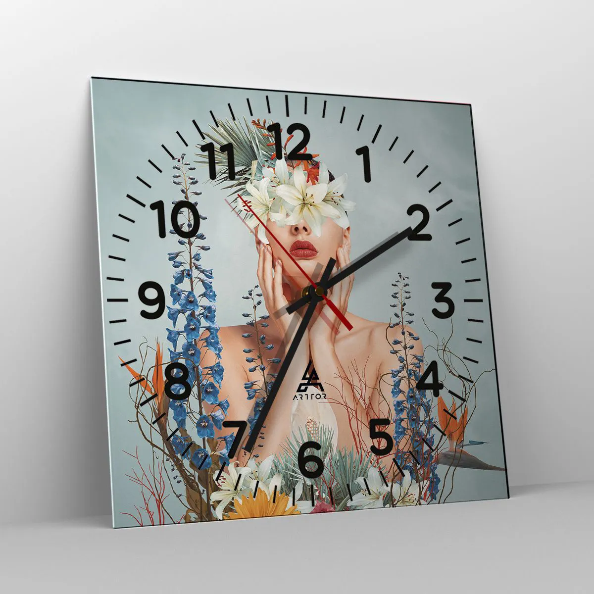 Ceas de perete - Ceas pe sticlă - Femeia floare - 40x40 cm