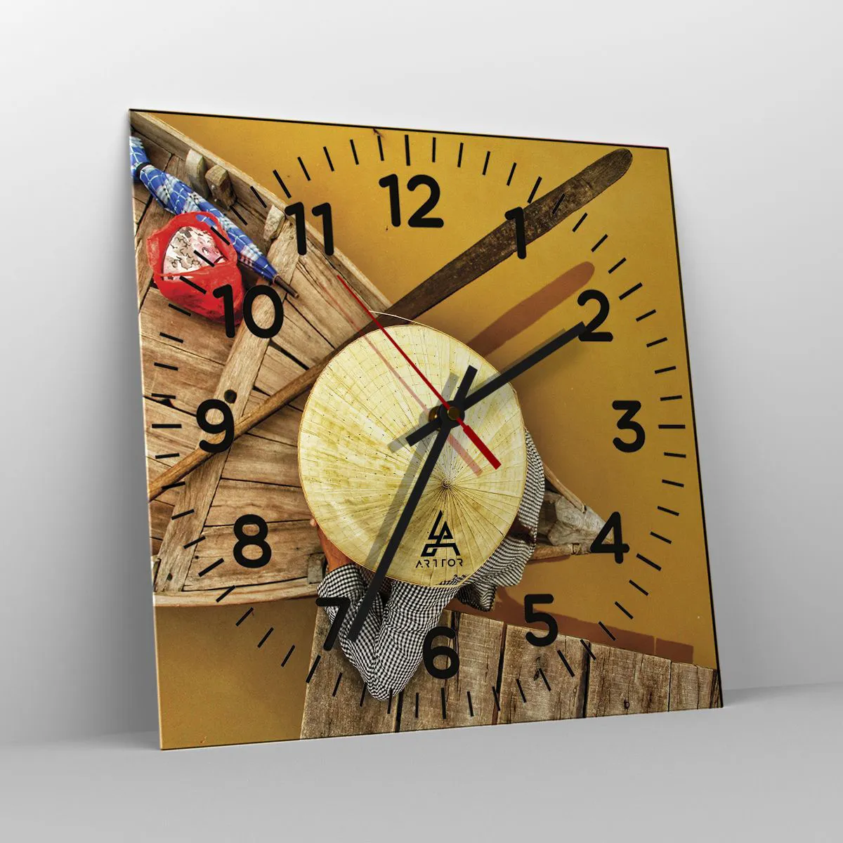 Ceas de perete - Ceas pe sticlă - Viața pe râul galben - 40x40 cm