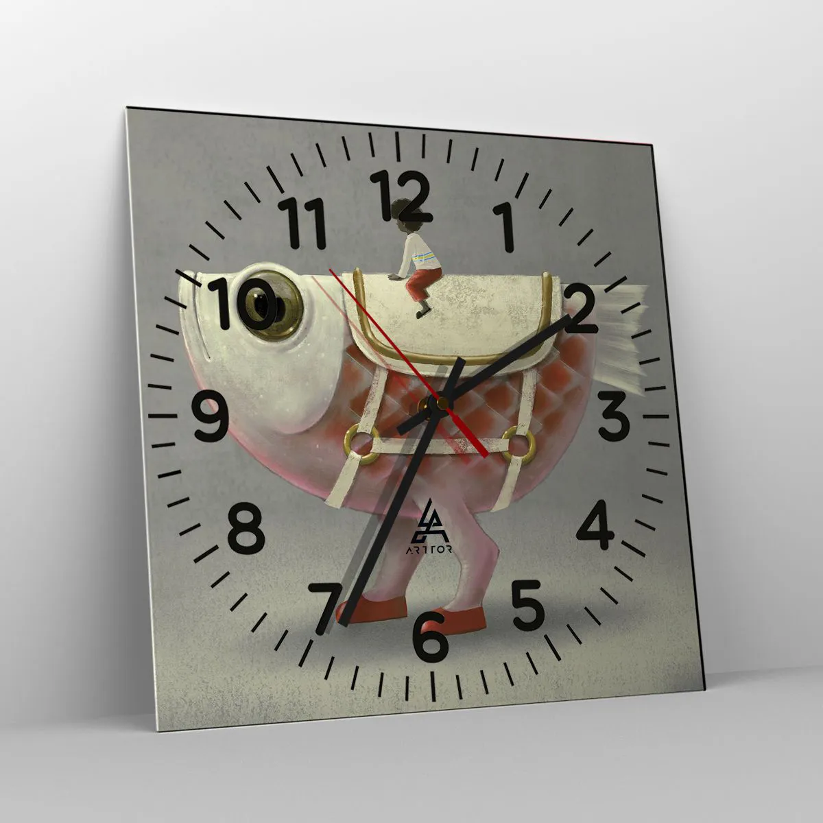 Wall clock - Clock on glass - Fish Jockey - 40x40 cm