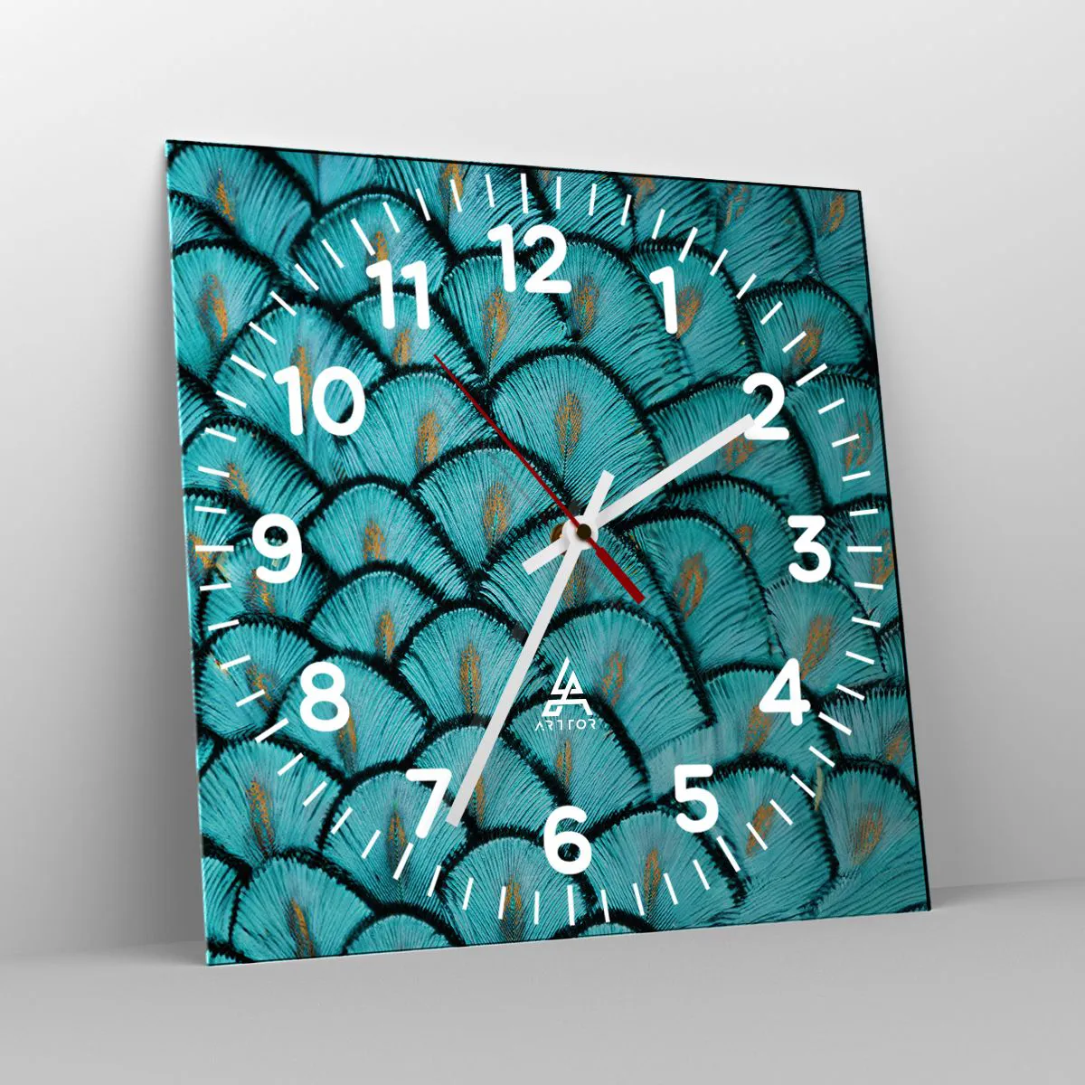 Wanduhr - Glasuhr - Große Federgala - 40x40 cm