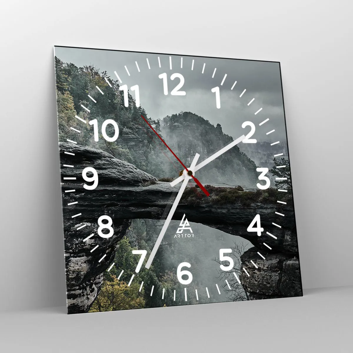 Wanduhr - Glasuhr - Abenteuer beginnt gleich - 40x40 cm