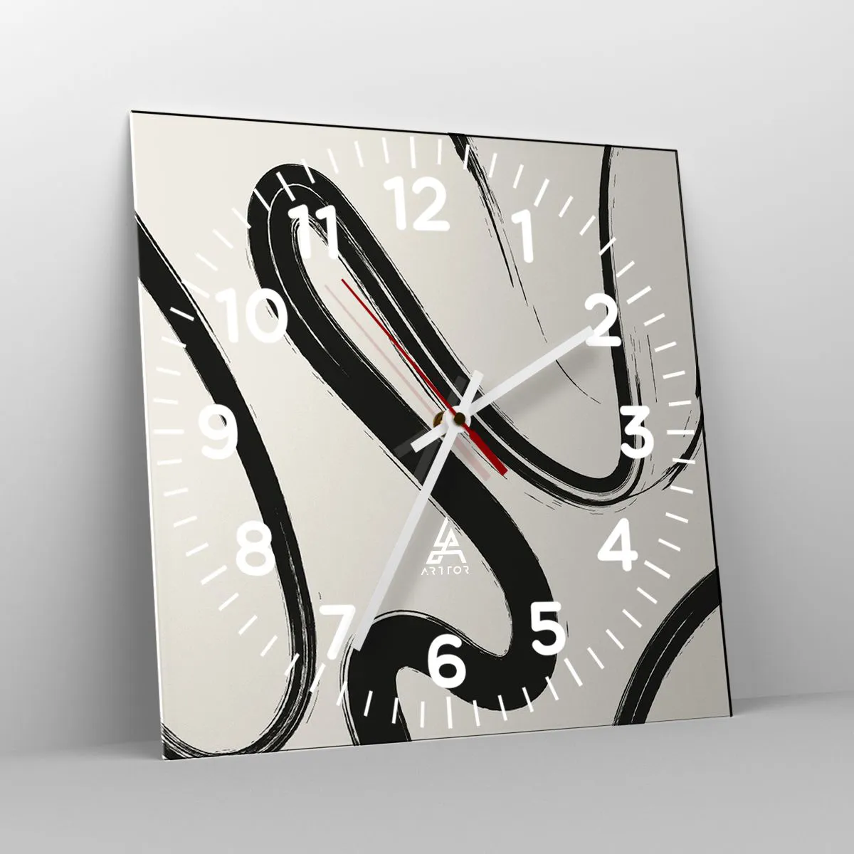Ceas de perete - Ceas pe sticlă - Capriciu în alb și negru - 40x40 cm