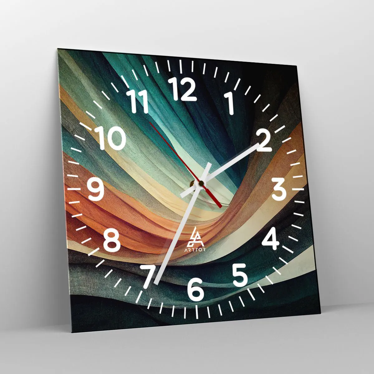 Relógio de parede - Relógio em vidro - Tecido de cores - 40x40 cm