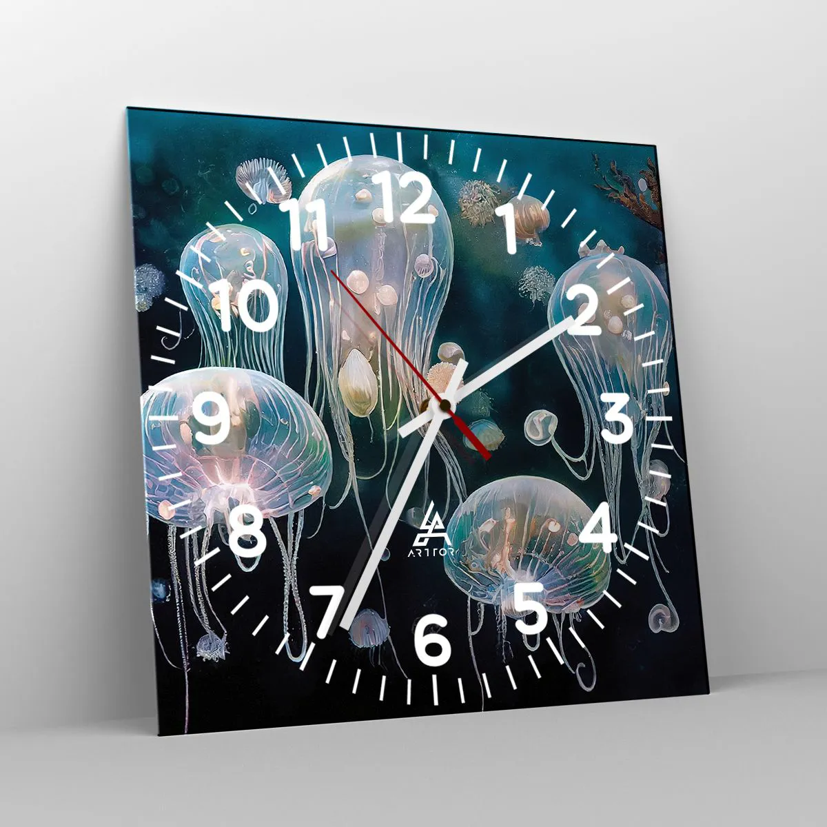 Ceas de perete - Ceas pe sticlă - Balul subacvatic - 40x40 cm