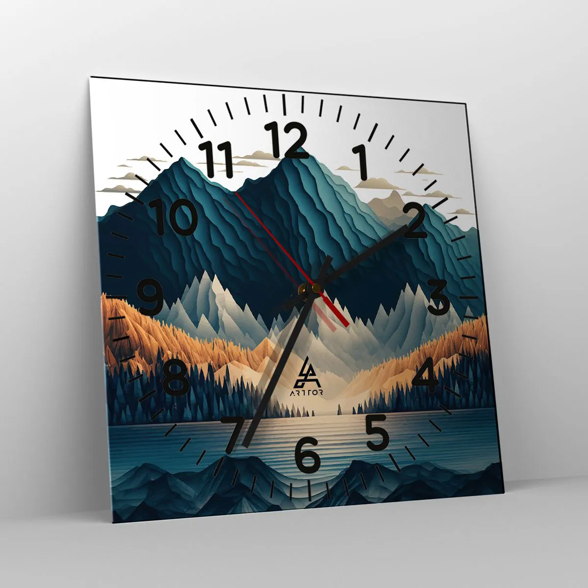 Reloj de pared - Reloj de vidrio - Paisaje perfecto de montañas - 40x40 cm