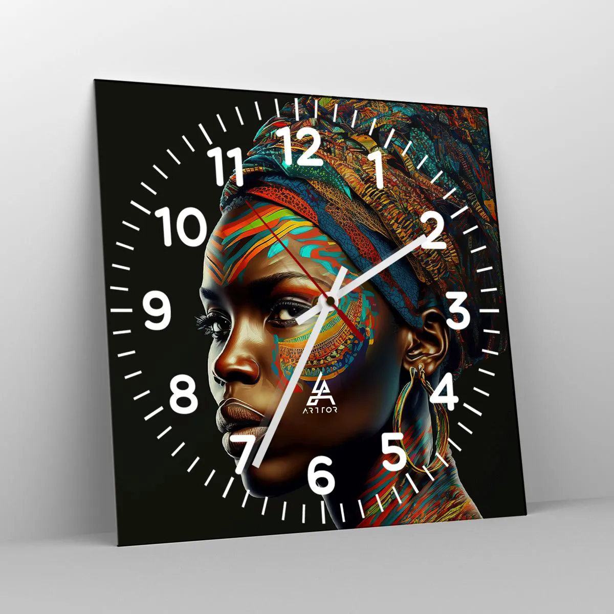 Ceas de perete - Ceas pe sticlă - Regina africană - 40x40 cm