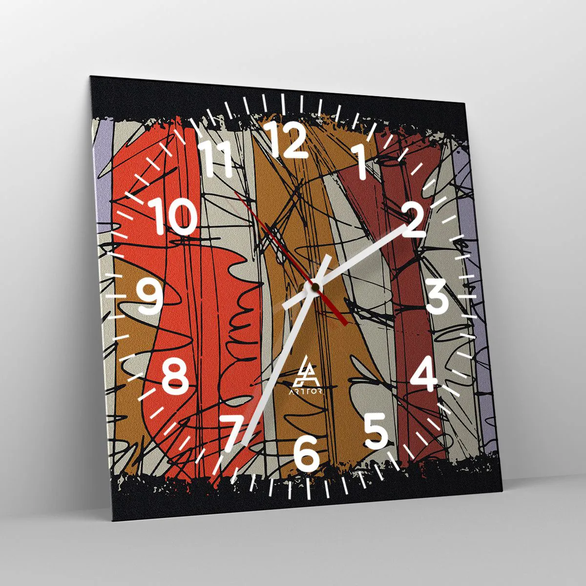 Vægur, Uret - Spontan komposition - 40x40 cm