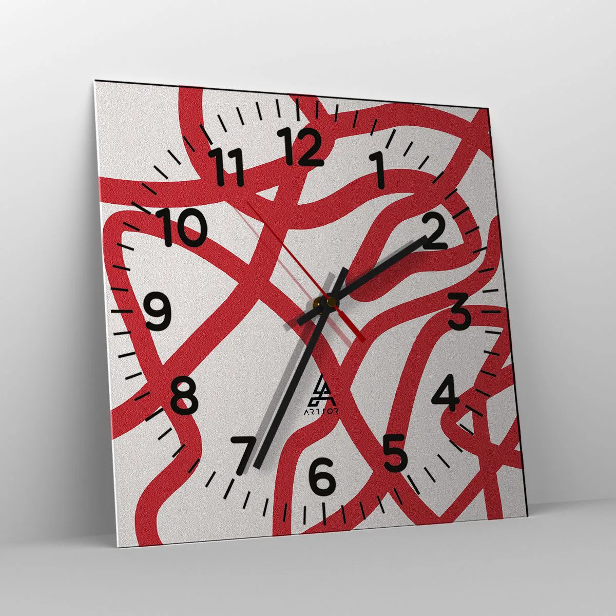 Wanduhr - Glasuhr - Rot auf Weiß - 40x40 cm