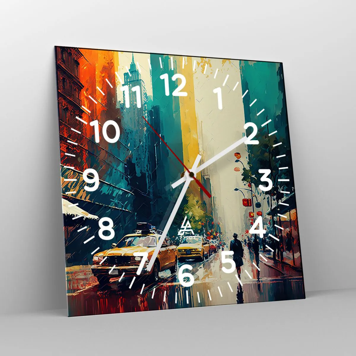 Wall clock - Clock on glass - New York - Even Rain Is Colourful - 40x40 cm