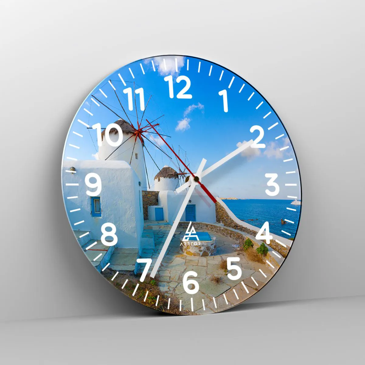Ceas de perete - Ceas pe sticlă - Vânt albastru dinspre mare - 30x30 cm
