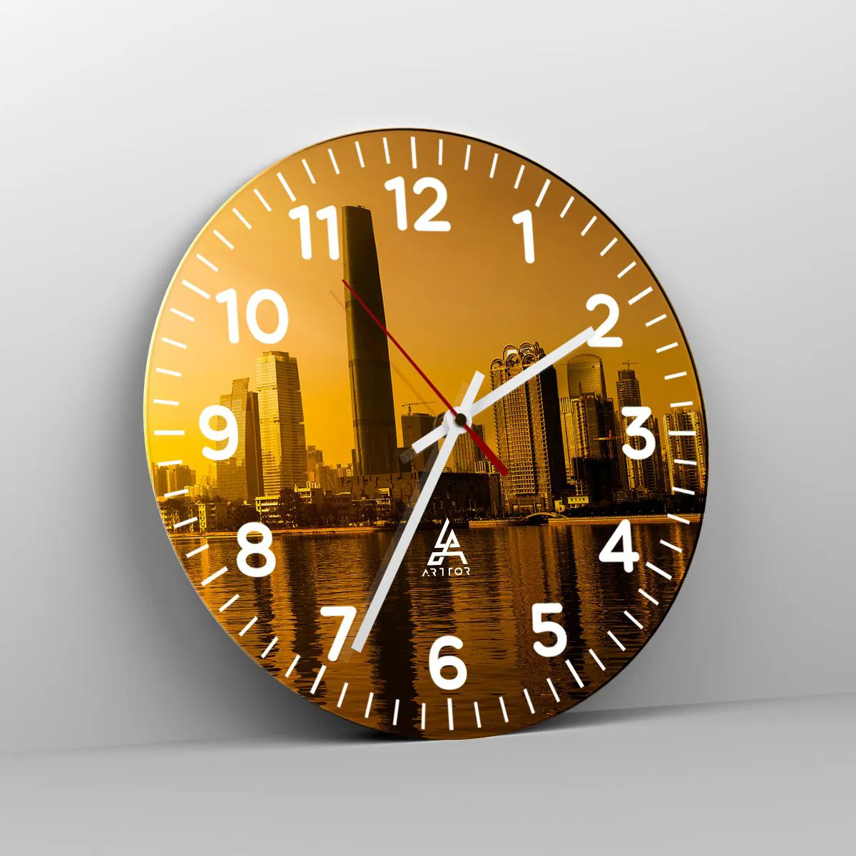 Ceas de perete - Ceas pe sticlă - Orașul de aur - 30x30 cm
