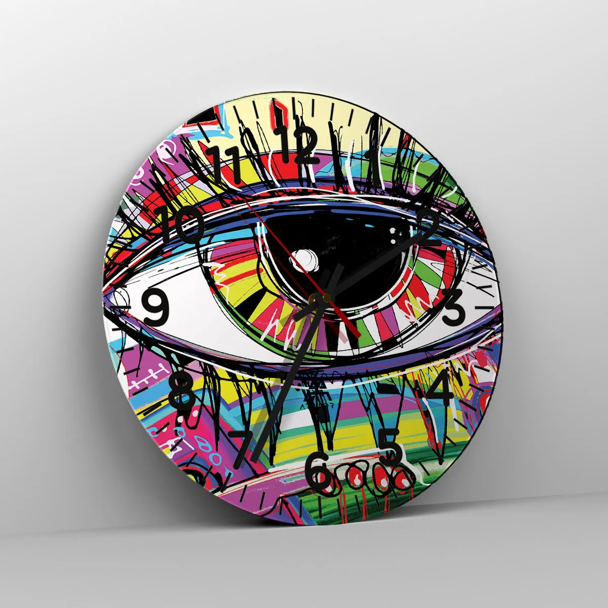 Ceas de perete - Ceas pe sticlă - Un ochi colorat - un suflet colorat - 30x30 cm