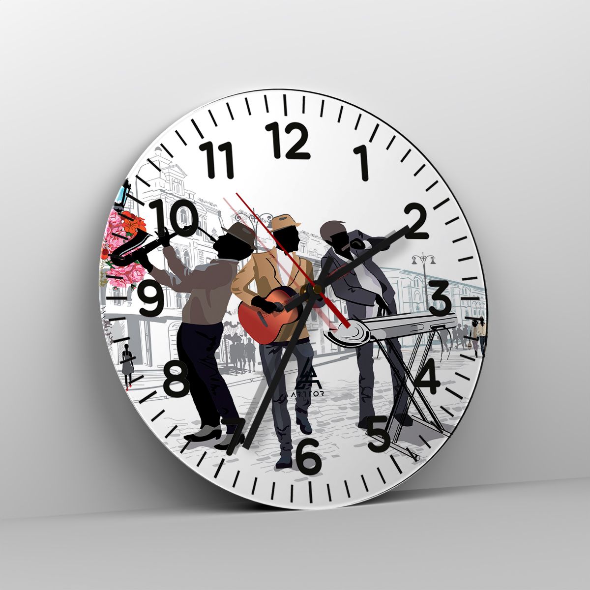 Orologio da parete Arttor - Musica da strada - Quadrante con numeri, Forma:  Cerchio - 30x30 cm - Musica, Chitarra, Gruppo Musicale
