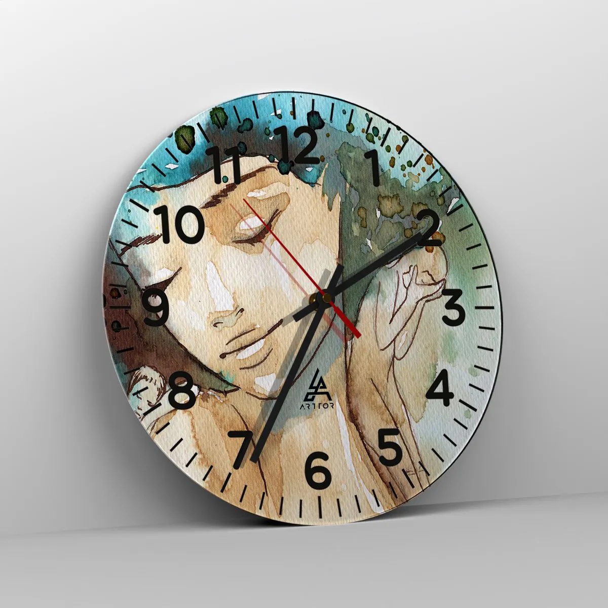 Ceas de perete - Ceas pe sticlă - Lady în albastru - 30x30 cm