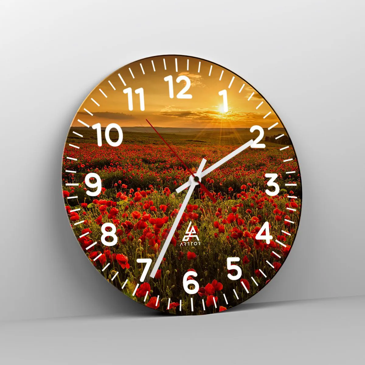 Reloj de pared - Reloj de vidrio - Entre los campos de flores - 30x30 cm