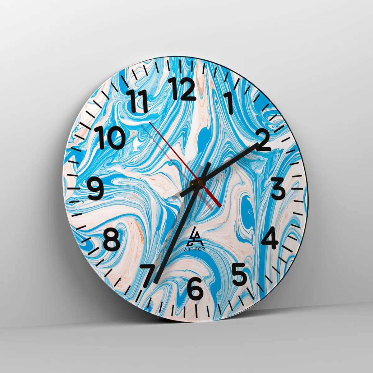 Ceas de perete - Ceas pe sticlă - Splash în turcoaz - 30x30 cm
