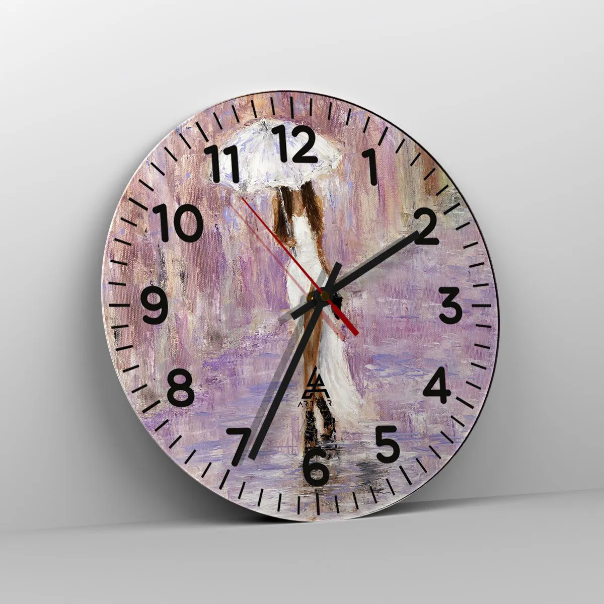 Wanduhr - Glasuhr - Im lila Regen - 30x30 cm