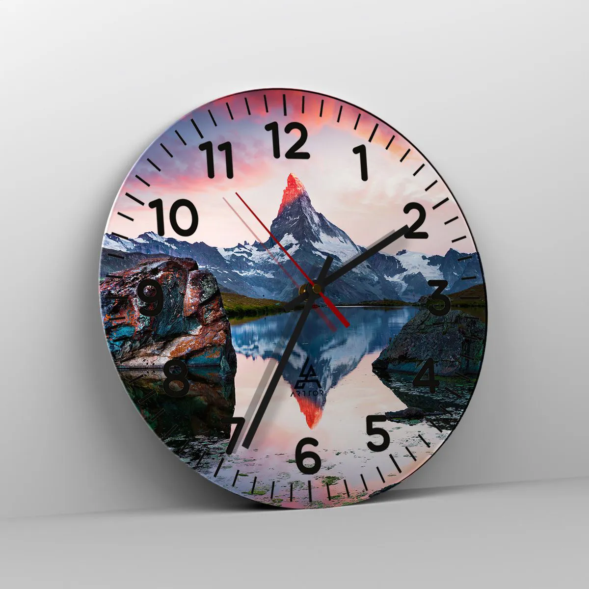 Ceas de perete - Ceas pe sticlă - Inima munților este fierbinte - 30x30 cm