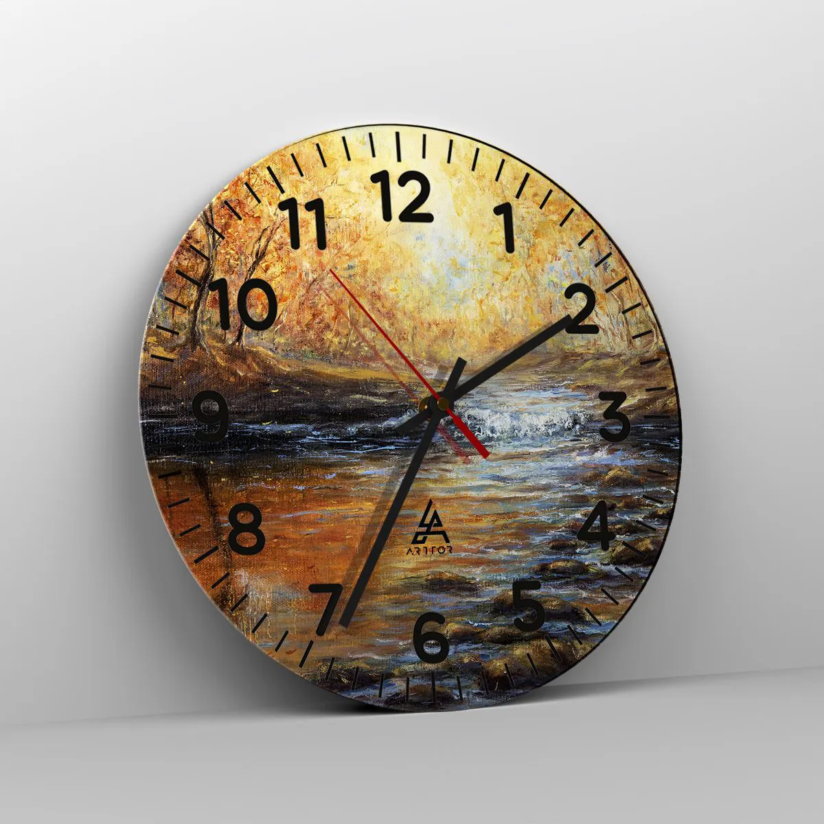 Ceas de perete - Ceas pe sticlă - Pârâul de aur - 30x30 cm