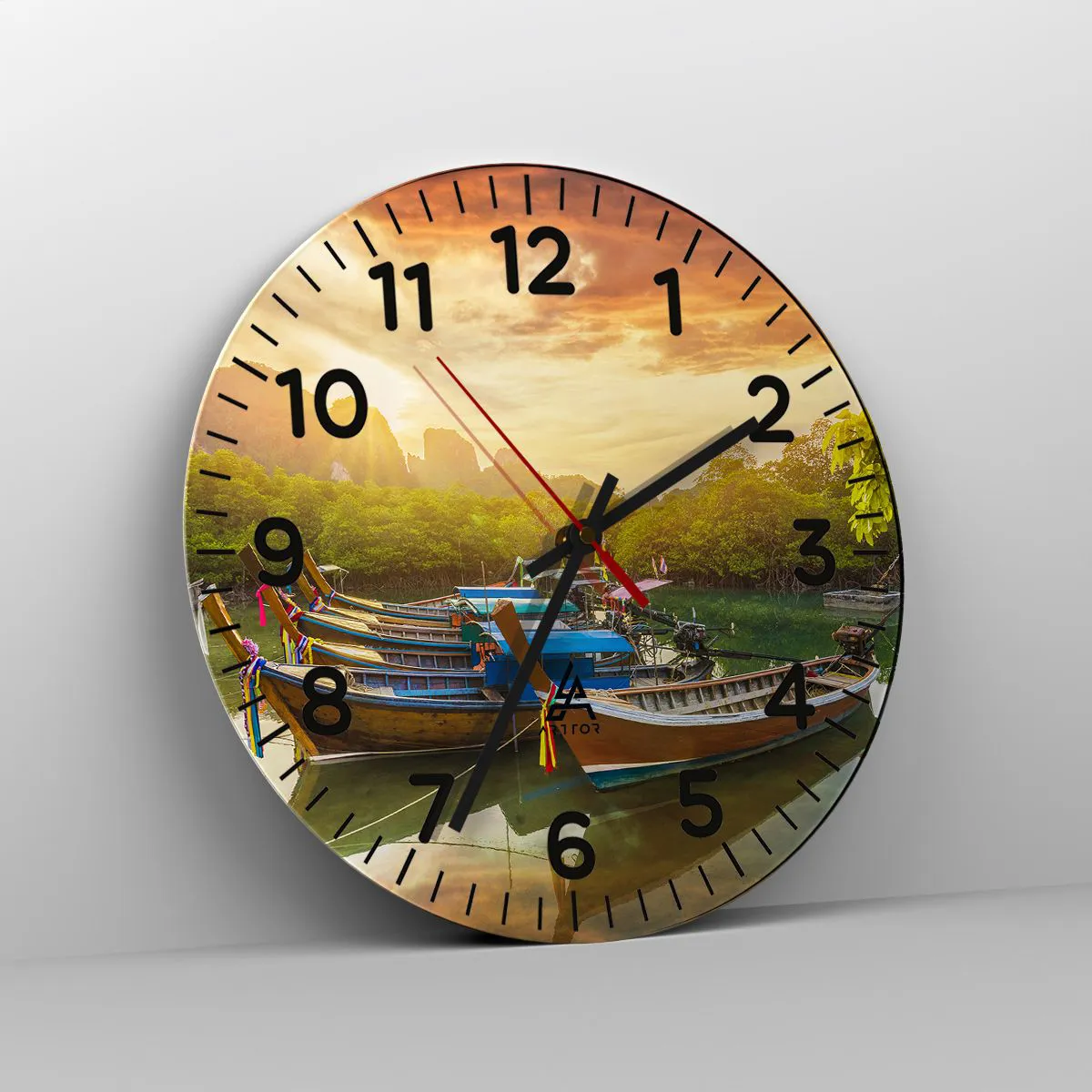 Wall clock - Clock on glass - At the Start of a Busy Day - 30x30 cm