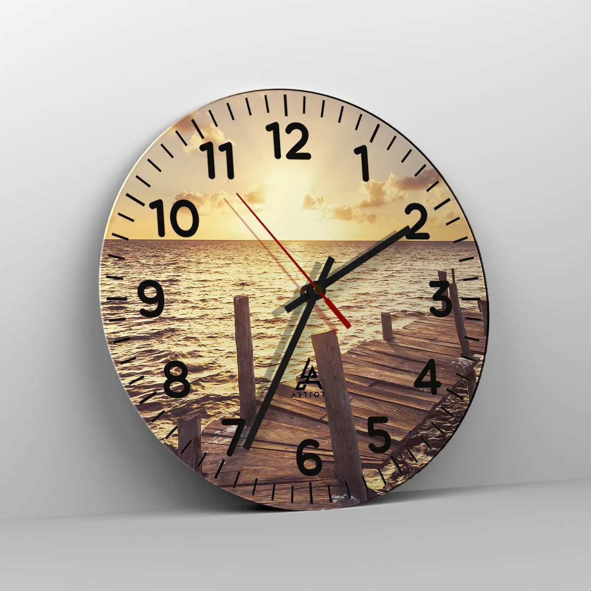 Wall clock - Clock on glass - Golden Land of Tranquility - 30x30 cm