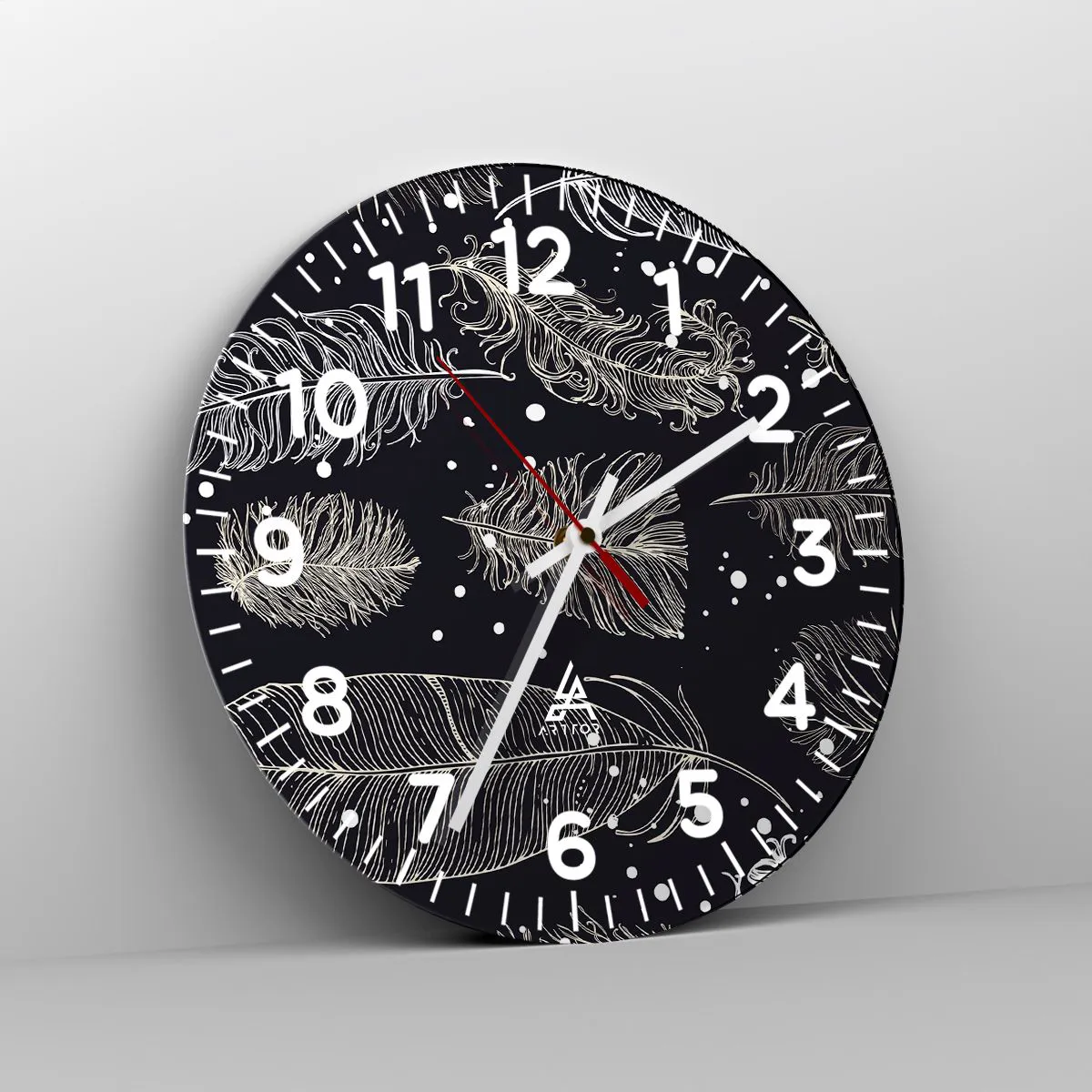 Reloj de pared - Reloj de vidrio - Encaje de plumas - 30x30 cm