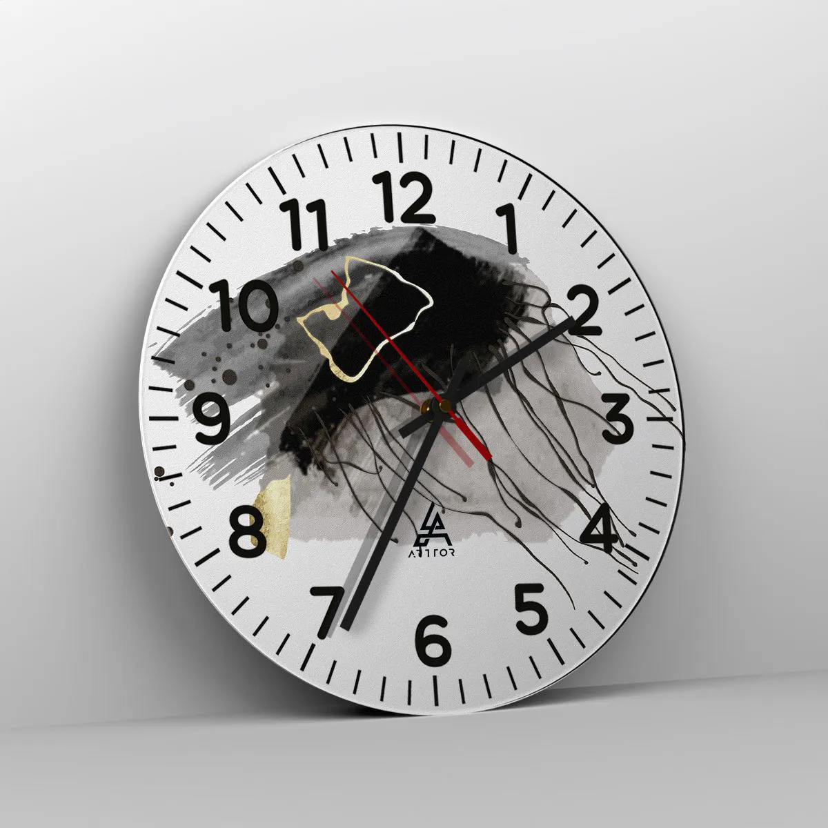 Ceas de perete - Ceas pe sticlă - Negru și aur - 30x30 cm