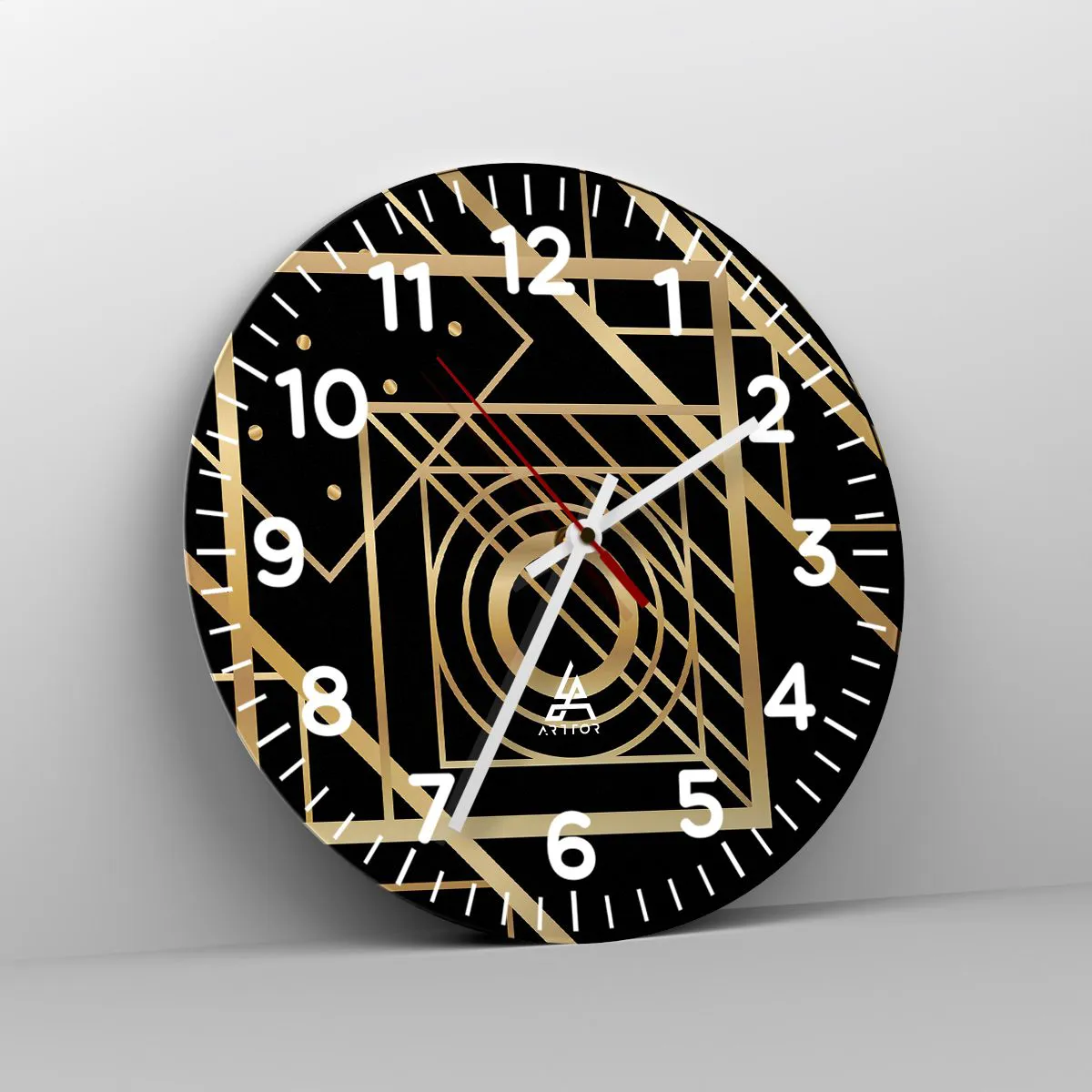 Väggklocka - Klocka på glas - Gyllene geometri - 30x30 cm