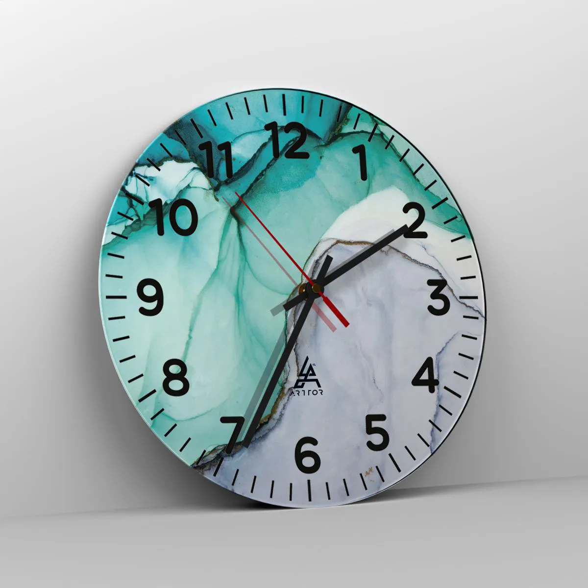 Wanduhr - Glasuhr - Eine Studie in Türkis - 30x30 cm