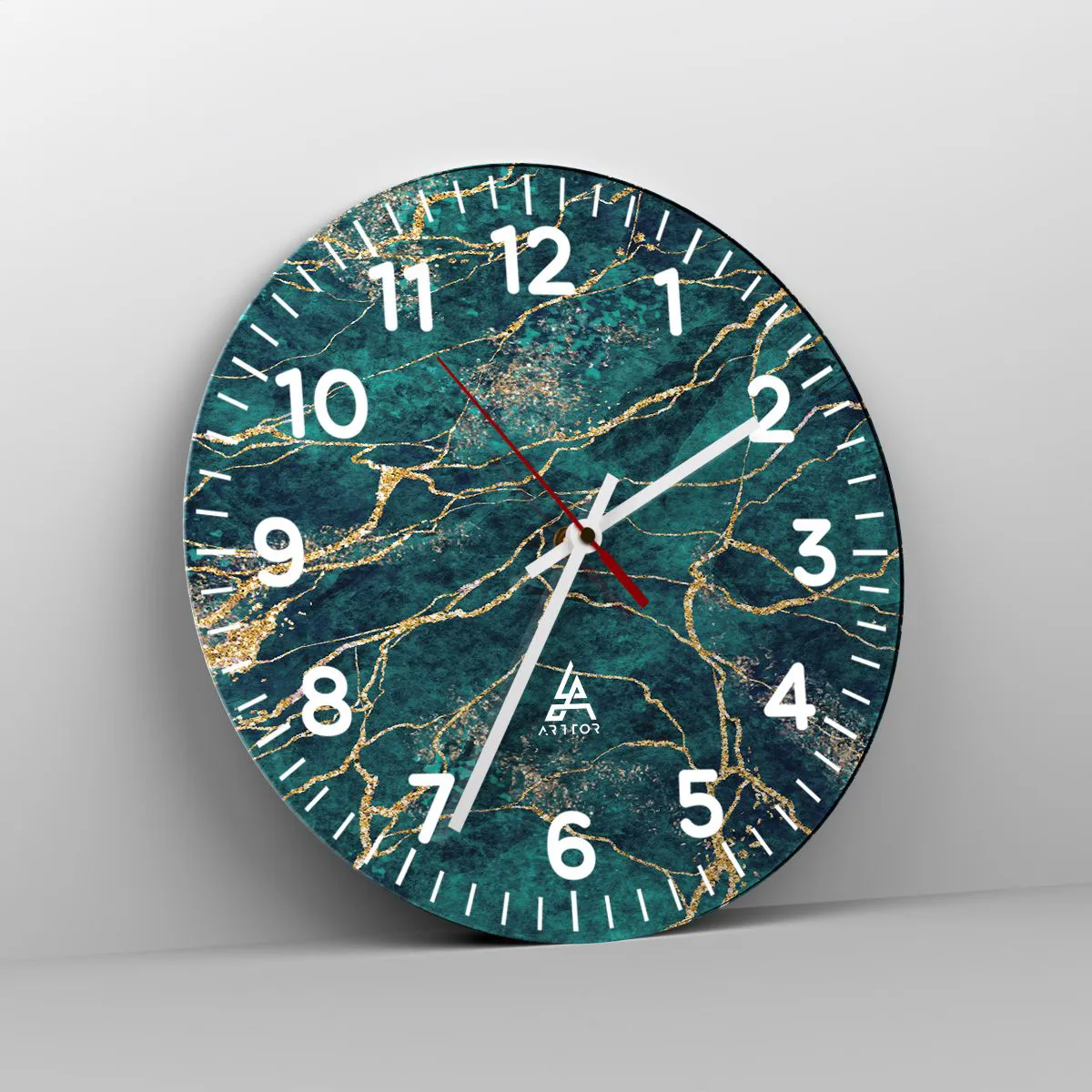 Väggklocka - Klocka på glas - Guldåder - 30x30 cm