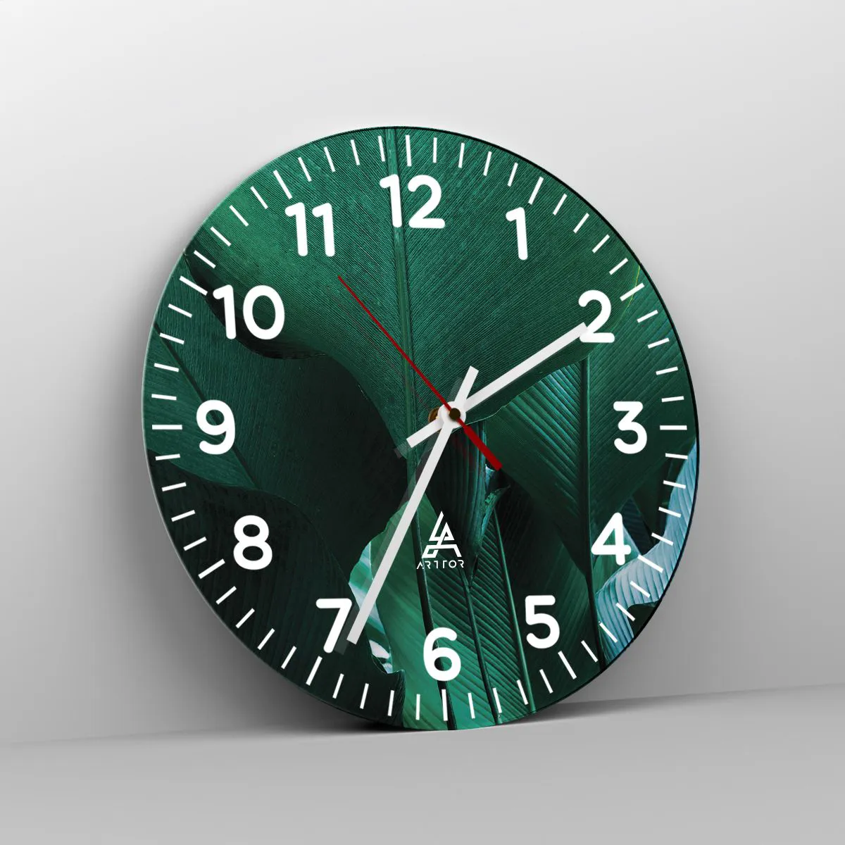 Ceas de perete - Ceas pe sticlă - Cu frunza la lumină - 30x30 cm