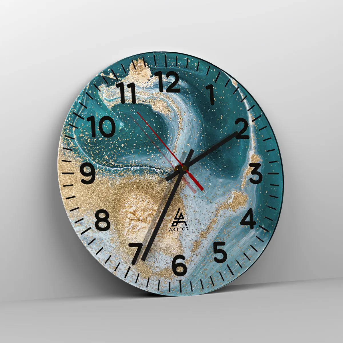 Zegar ścienny - Wir złota i turkusu - 30x30 cm