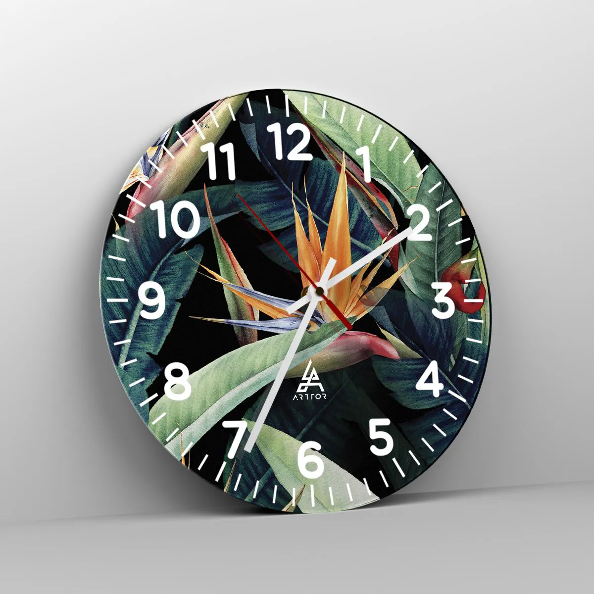 Relógio de parede - Relógio em vidro - Flores ardentes dos trópicos - 30x30 cm