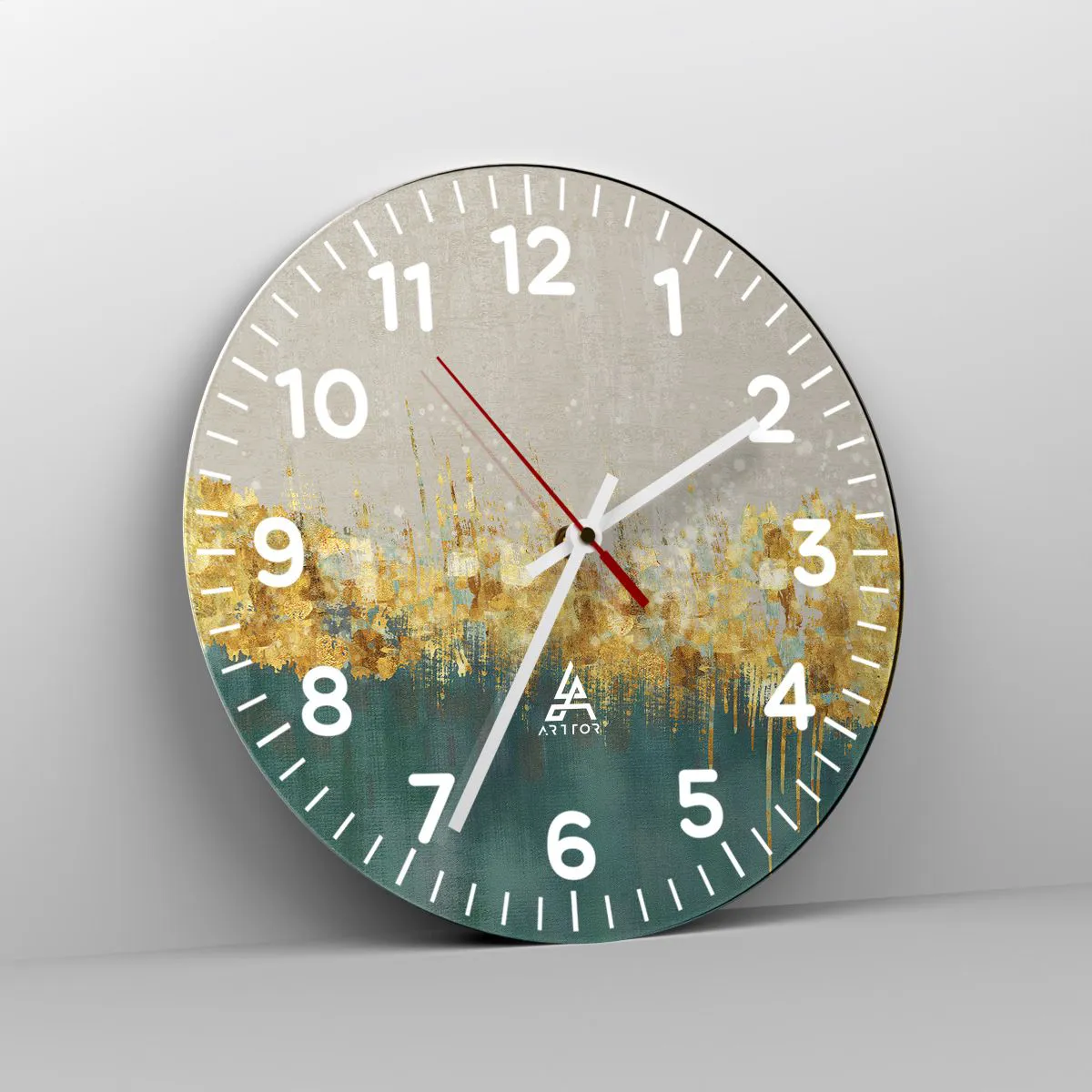 Wall clock - Clock on glass - Golden Border - 30x30 cm