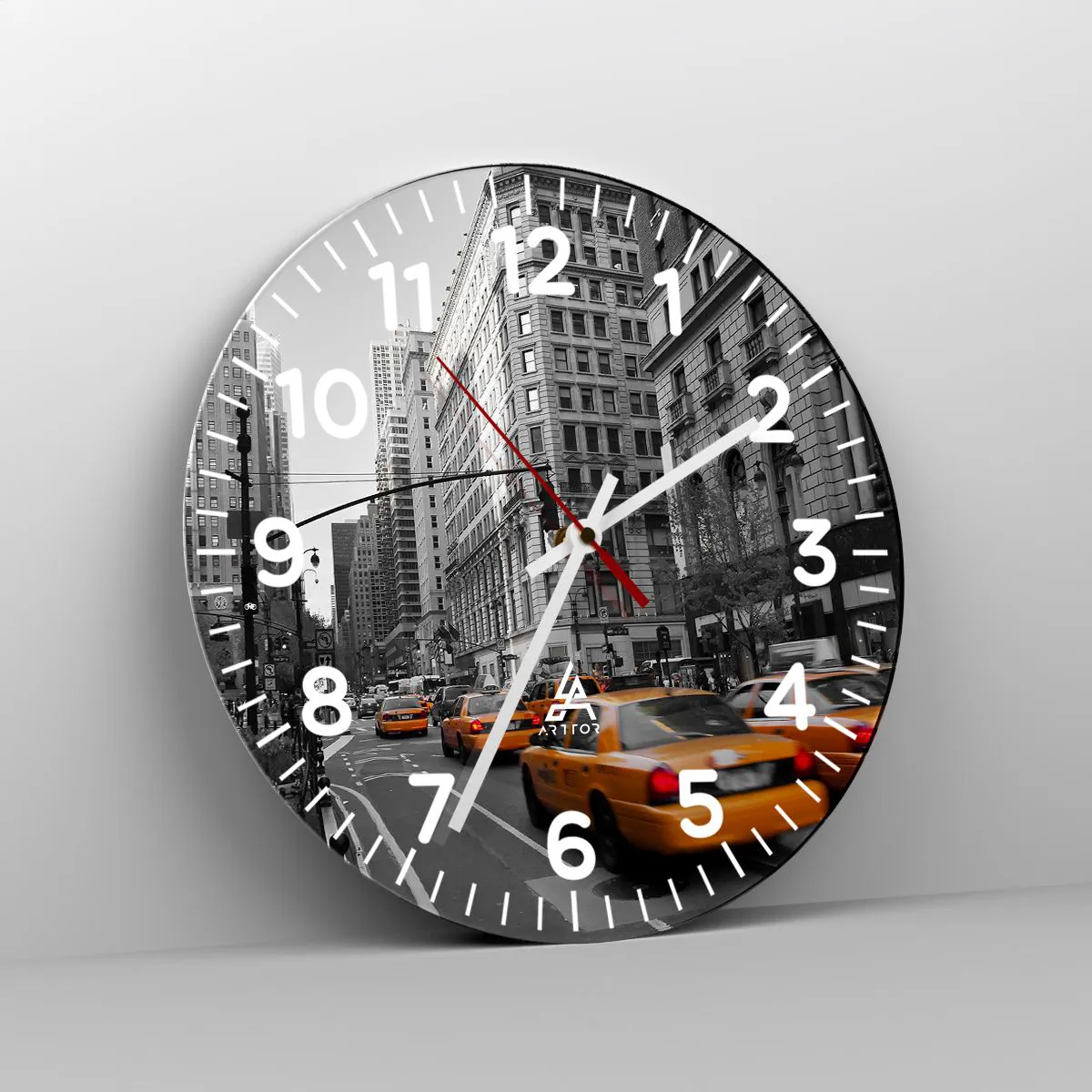 Ceas de perete - Ceas pe sticlă - Soarele marelui oraș - 40x40 cm