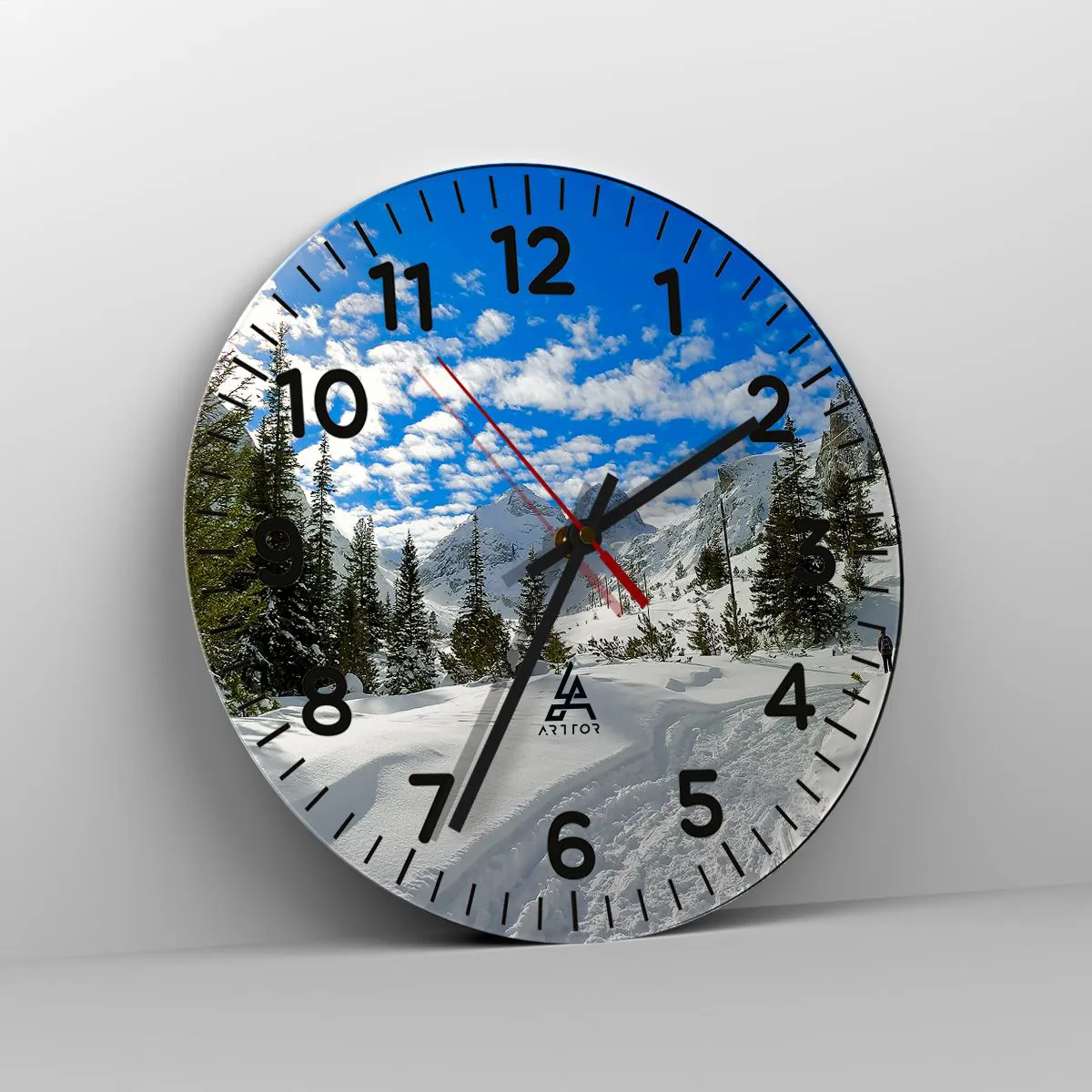 Wanduhr - Glasuhr - Im Schnee und in der Sonne - 40x40 cm