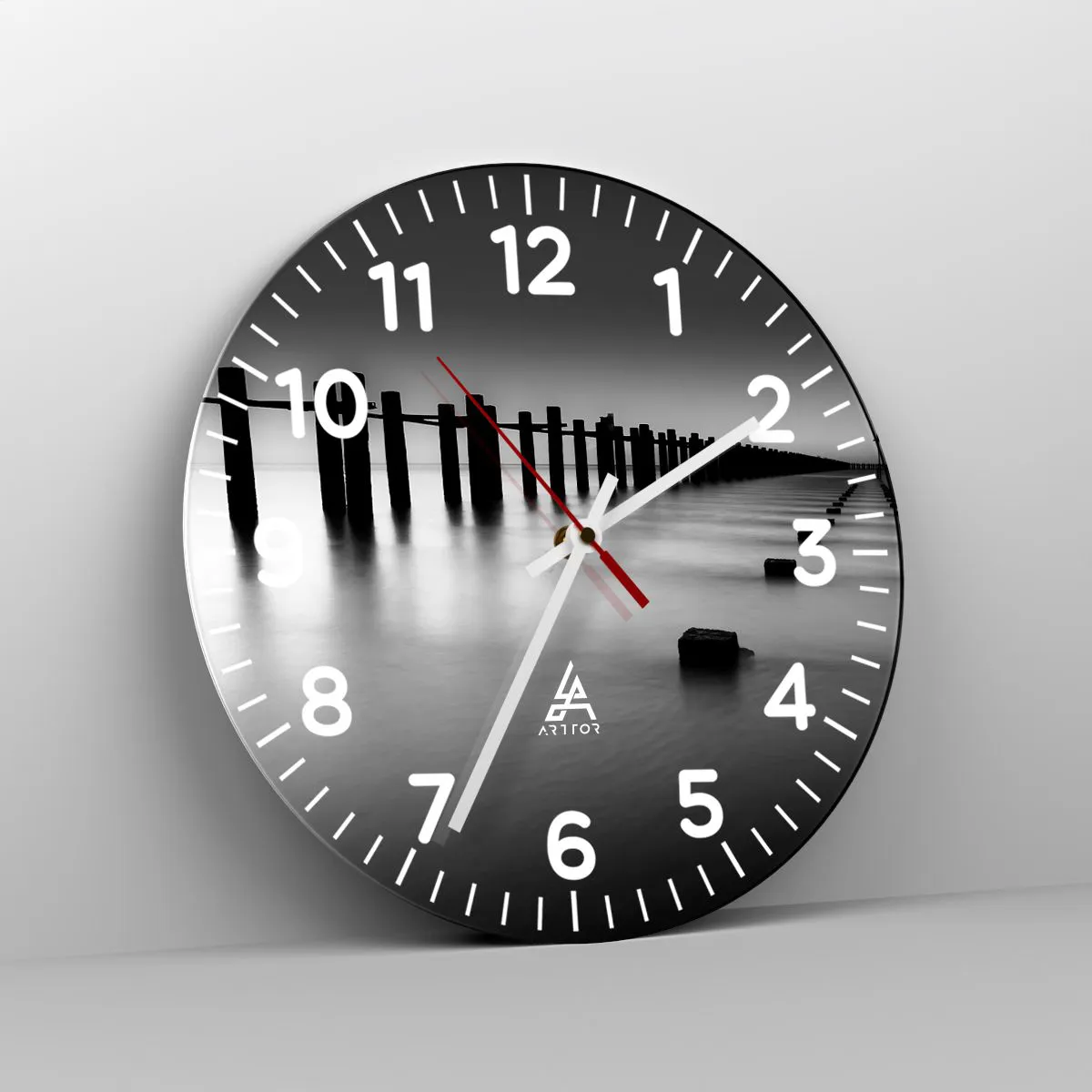 Wanduhr - Glasuhr - Graue Distanz im Nebel - 40x40 cm