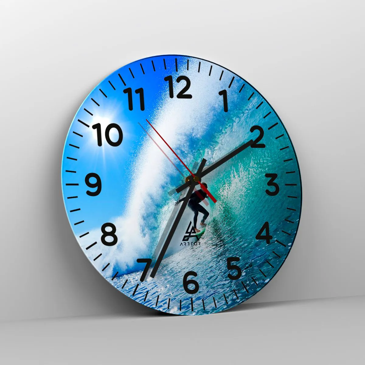 Väggklocka - Klocka på glas - Genom stora blåa - 40x40 cm